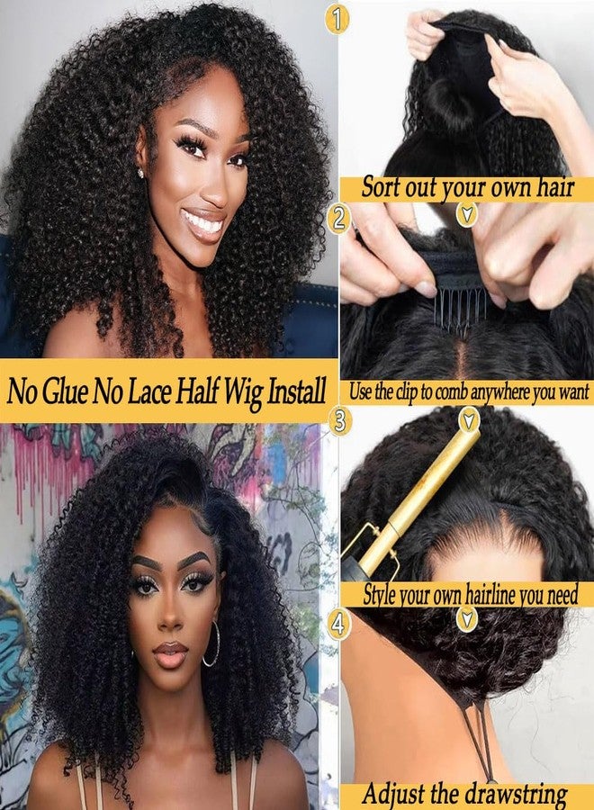 Miss Lee Kinky Curly Half Wig Human Hair 200% Density 3 In 1 Half Wig Glueless Wigs Human Hair Wear and Go Drawstring Seamless Flip Headband Wig for Women Beginner Friendly Natural Black 18inch - Image 5